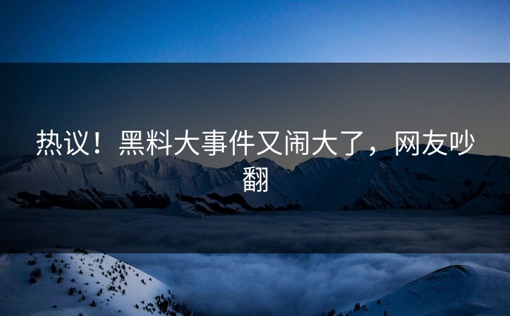 热议！黑料大事件又闹大了，网友吵翻