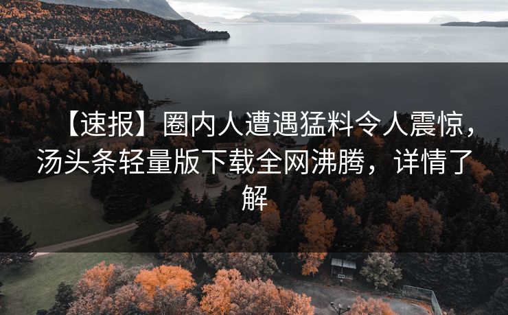 【速报】圈内人遭遇猛料令人震惊，汤头条轻量版下载全网沸腾，详情了解